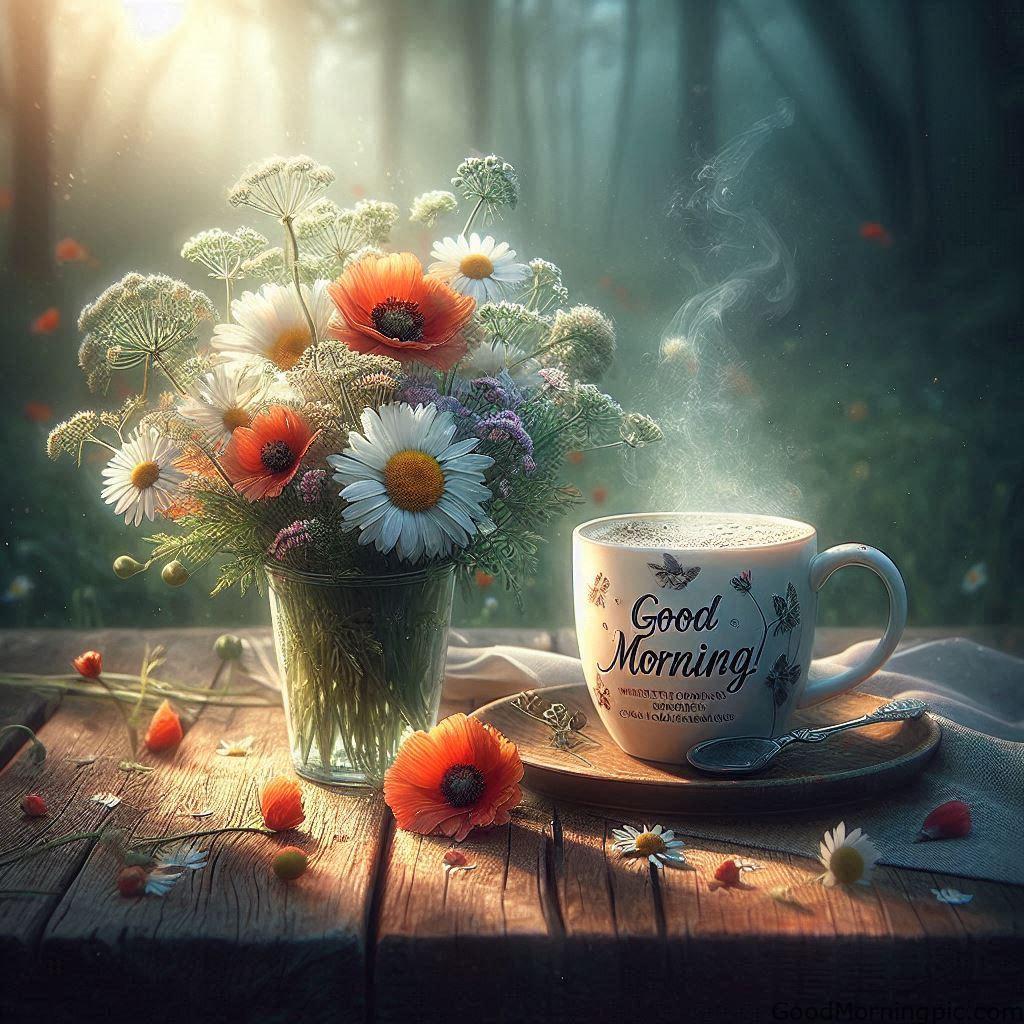 Beautiful Good Morning Coffee Images & Quotes for a Perfect Start 86 Good Morning Coffee and Flowers
