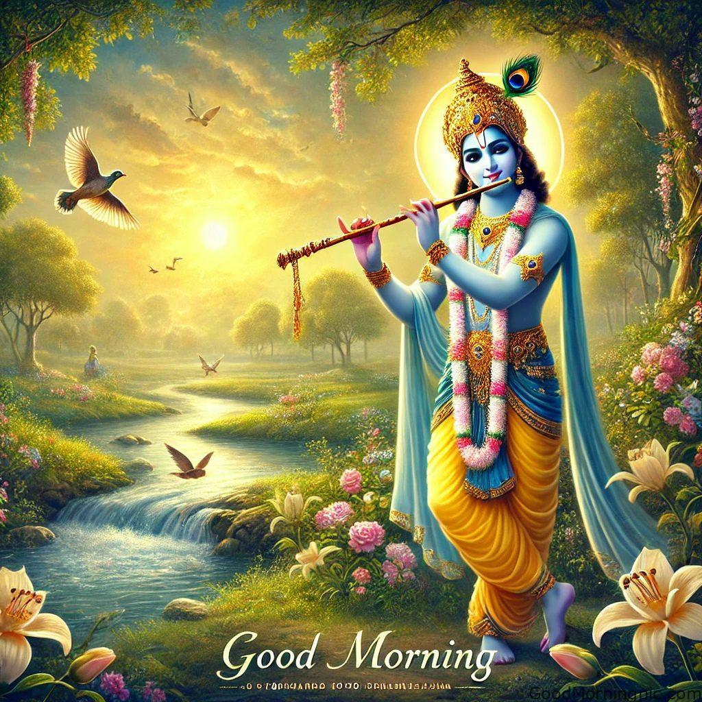 124+ Krishna Good Morning Images to Download and Share Daily 51 Krishna flute good morning images 10 Krishna Good Morning Images