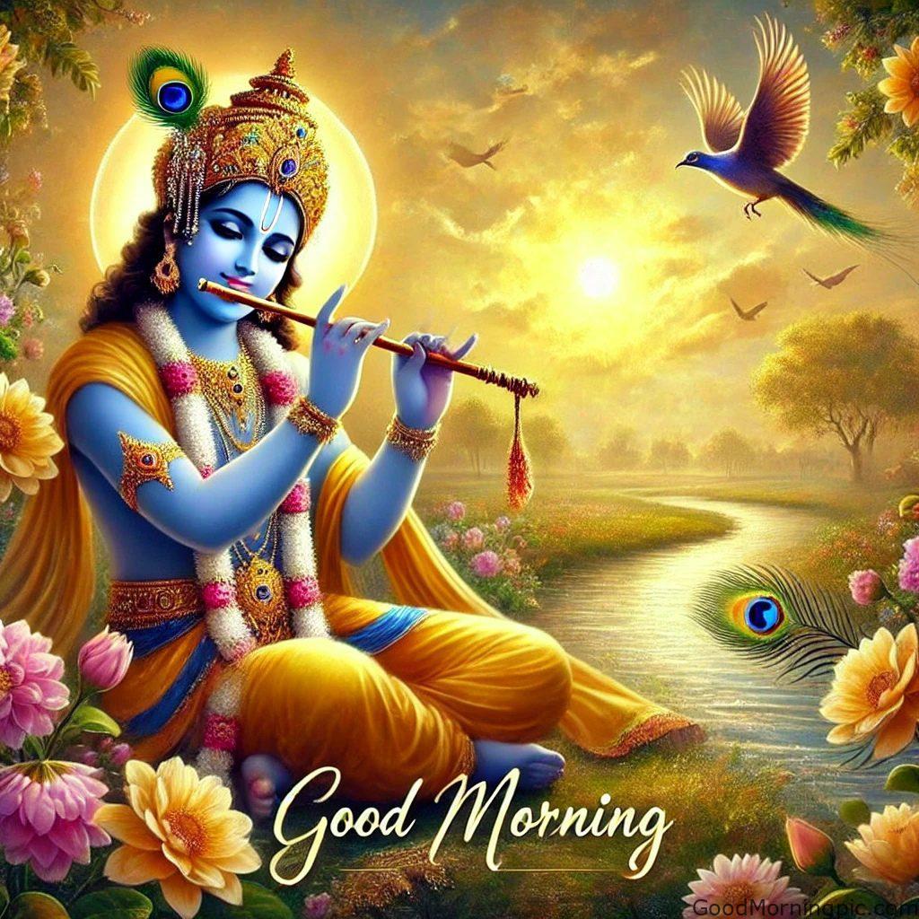 124+ Krishna Good Morning Images to Download and Share Daily 44 Krishna flute good morning images 3 Krishna Good Morning Images