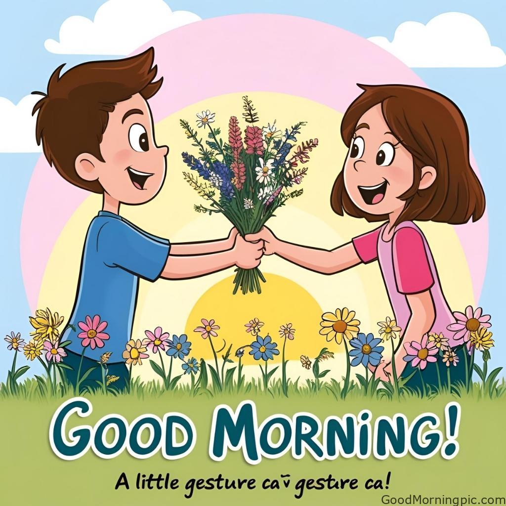 301+ Good Morning Flowers Images to Brighten Your Day 284 Boy Giving Flowers to Girl Good Morning Image 2 Good Morning Flowers Images