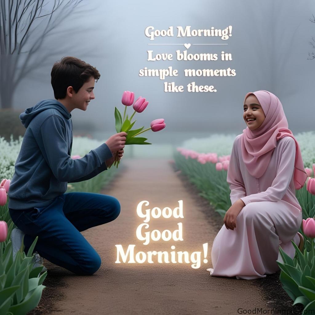 301+ Good Morning Flowers Images to Brighten Your Day 285 Boy Giving Flowers to Girl Good Morning Image 3 Good Morning Flowers Images