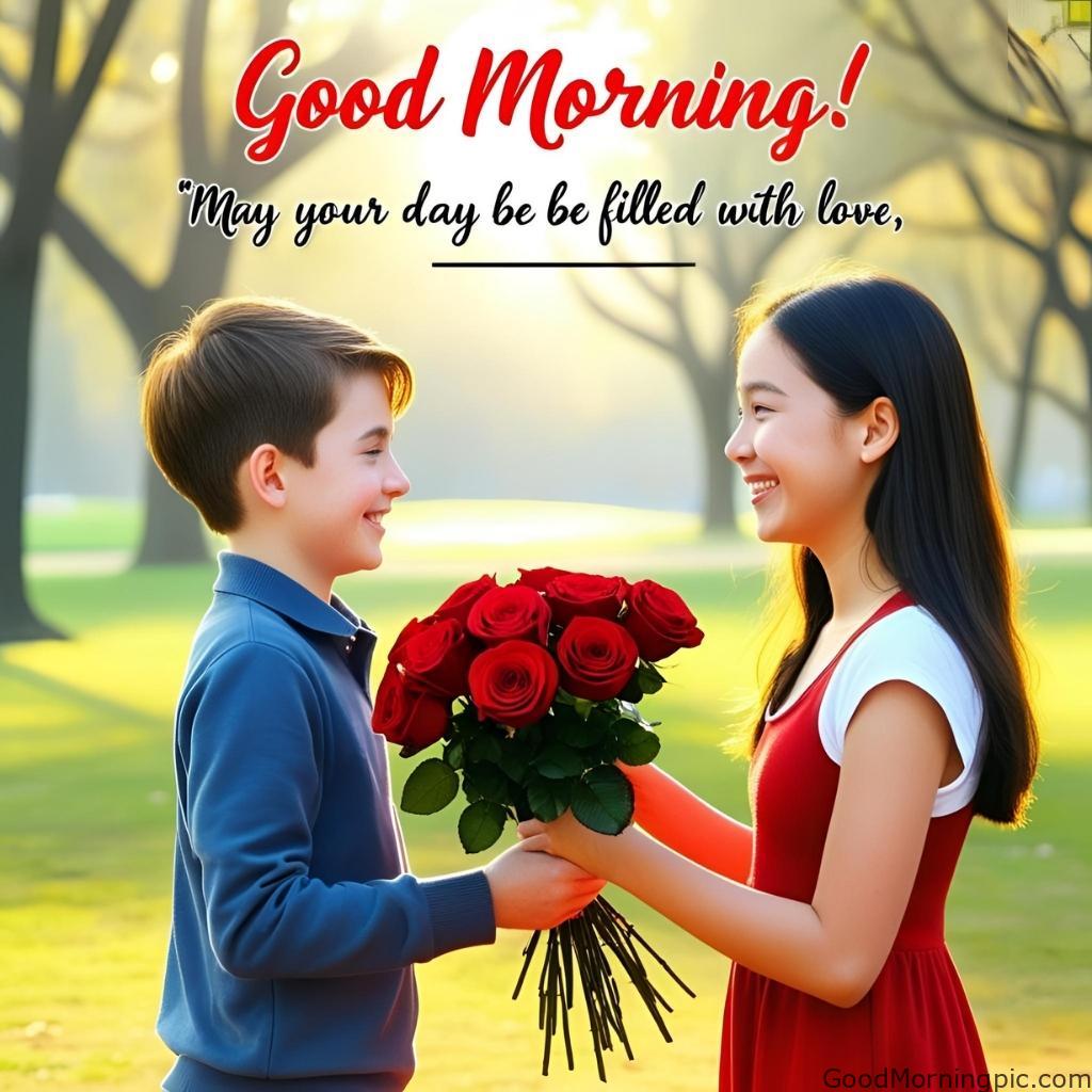 301+ Good Morning Flowers Images to Brighten Your Day 283 Boy Giving Flowers to Girl Good Morning Image Good Morning Flowers Images
