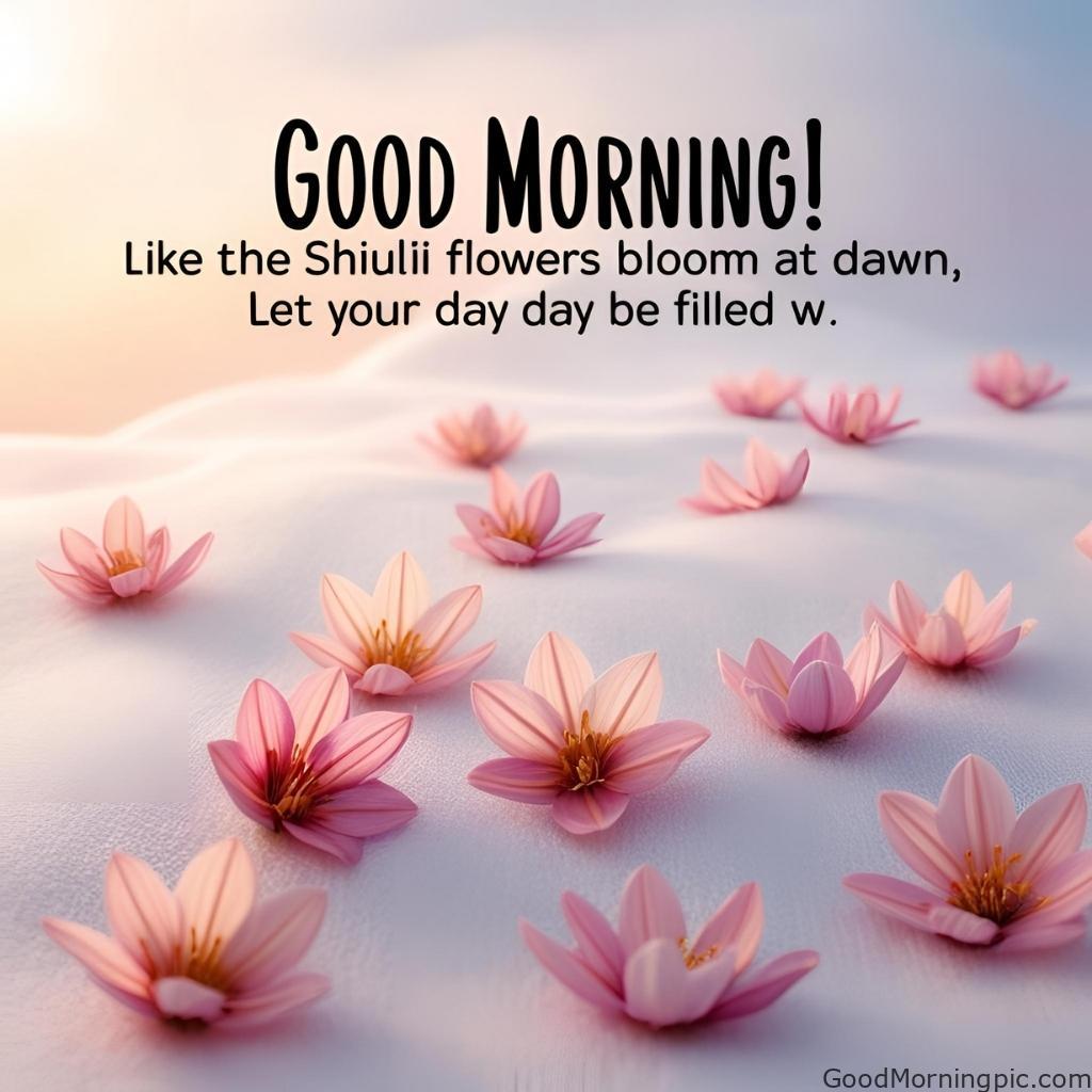 301+ Good Morning Flowers Images to Brighten Your Day 229 Good Morning Image with Shiuli Flower 3 Good Morning Flowers Images