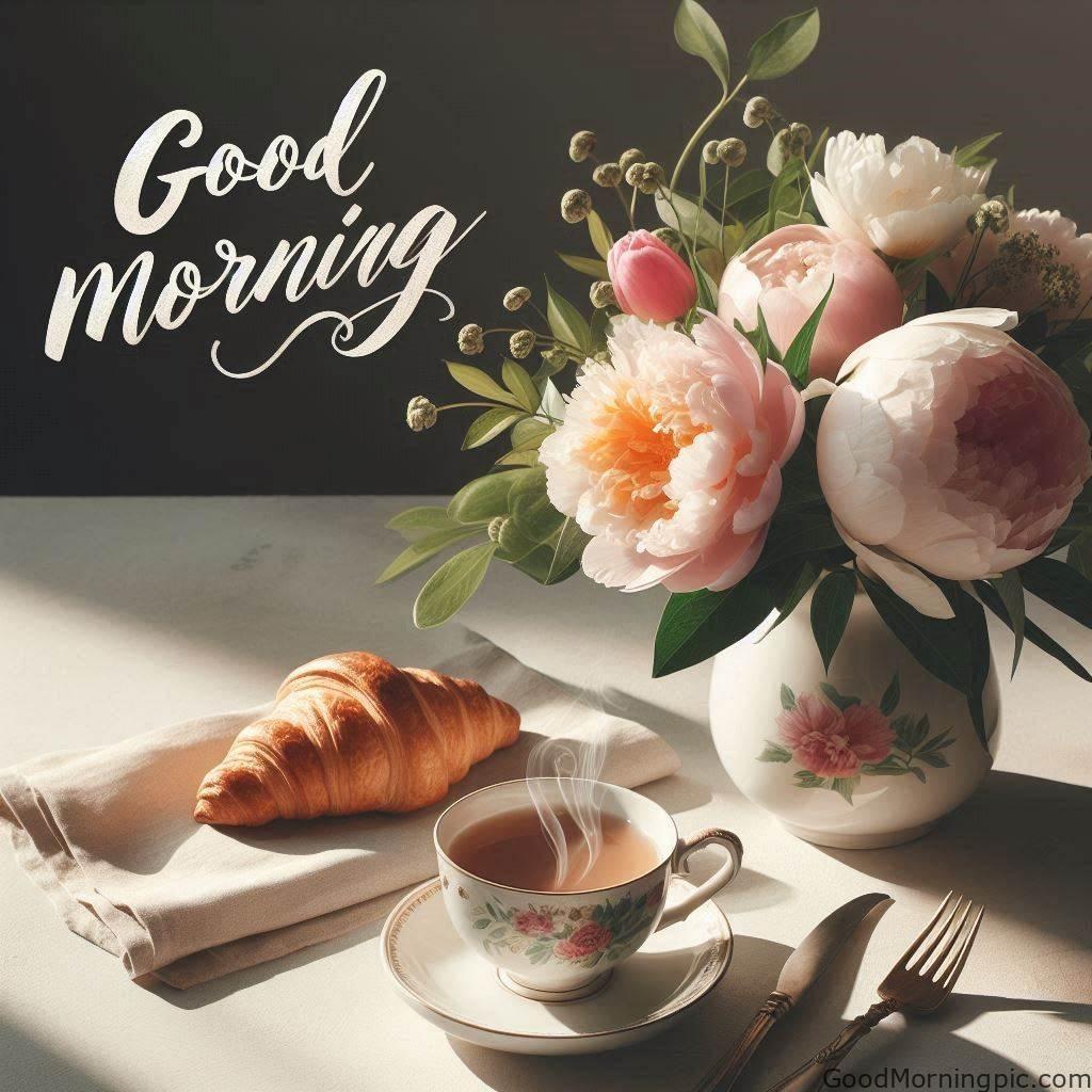 301+ Good Morning Flowers Images to Brighten Your Day 43 Good Morning Image with Tea and Flowers 2 Good Morning Flowers Images