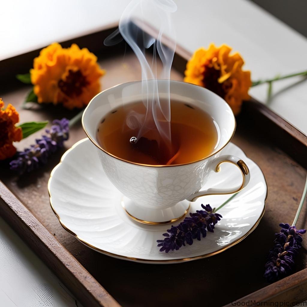 301+ Good Morning Flowers Images to Brighten Your Day 44 Good Morning Image with Tea and Flowers 3 Good Morning Flowers Images