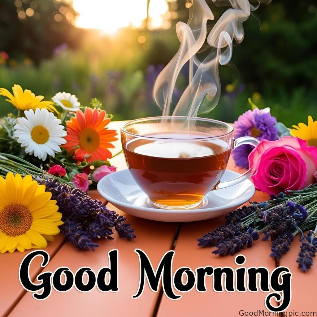 301+ Good Morning Flowers Images to Brighten Your Day 46 Good Morning Image with Tea and Flowers 5 Good Morning Flowers Images