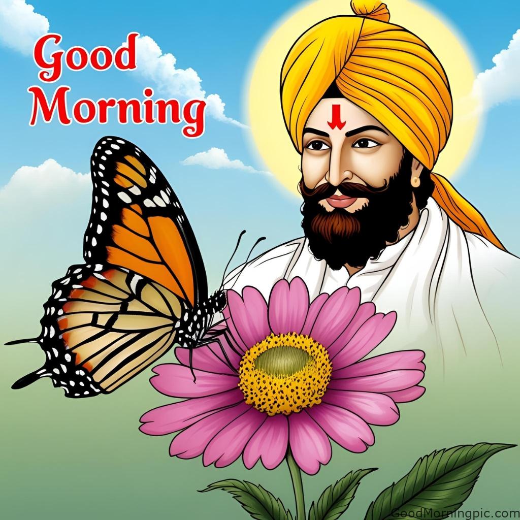 good morning butterfly flower guru nanak smiling sky