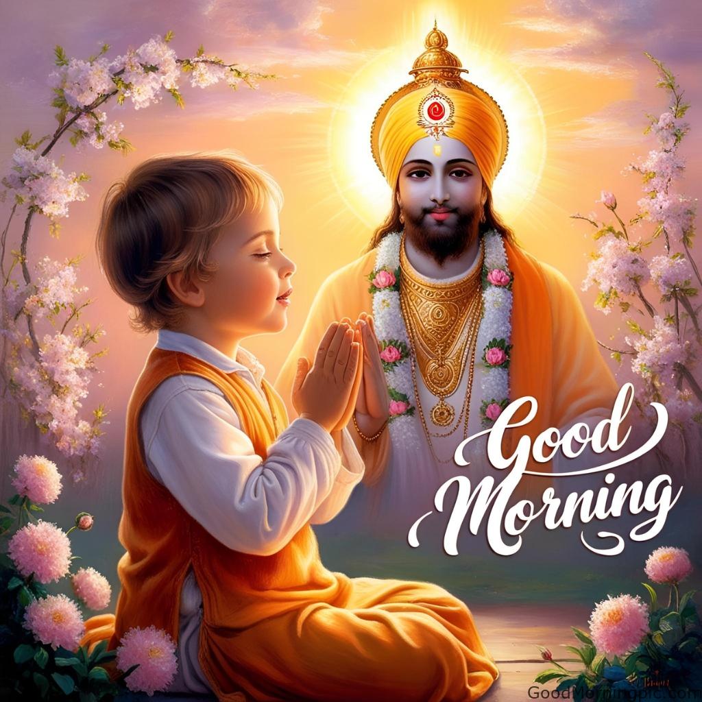 good morning child praying guru nanak glowing dawn