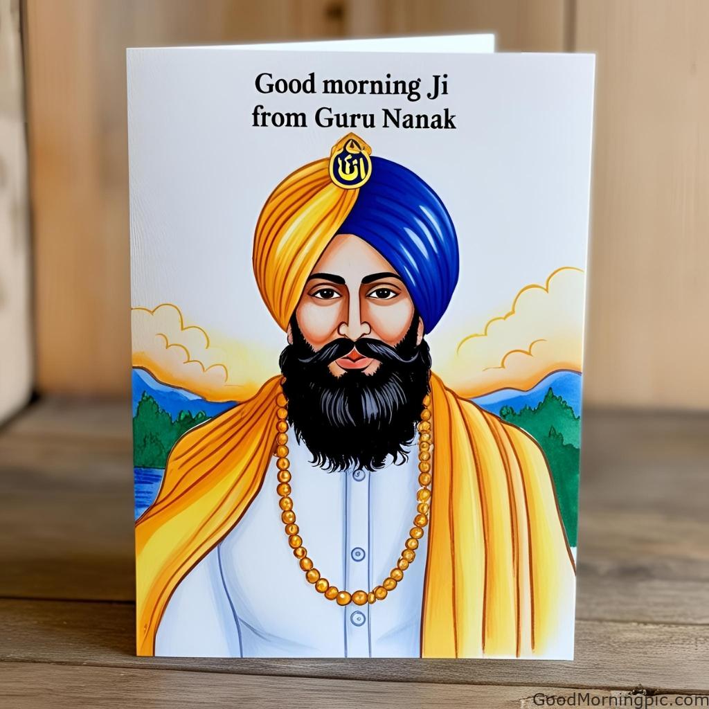 good morning from guru nanak greeting card illustration with quote