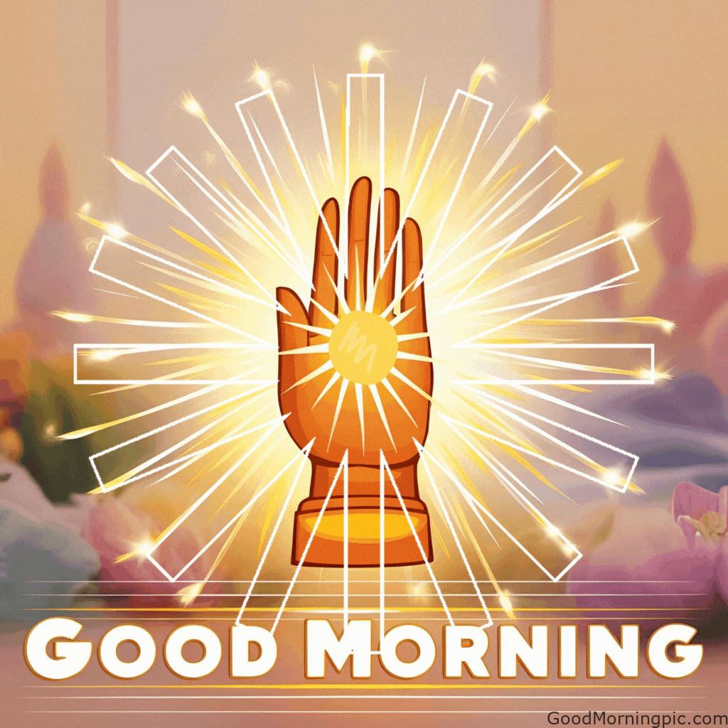 good morning guru nanak animated rays pulsing text