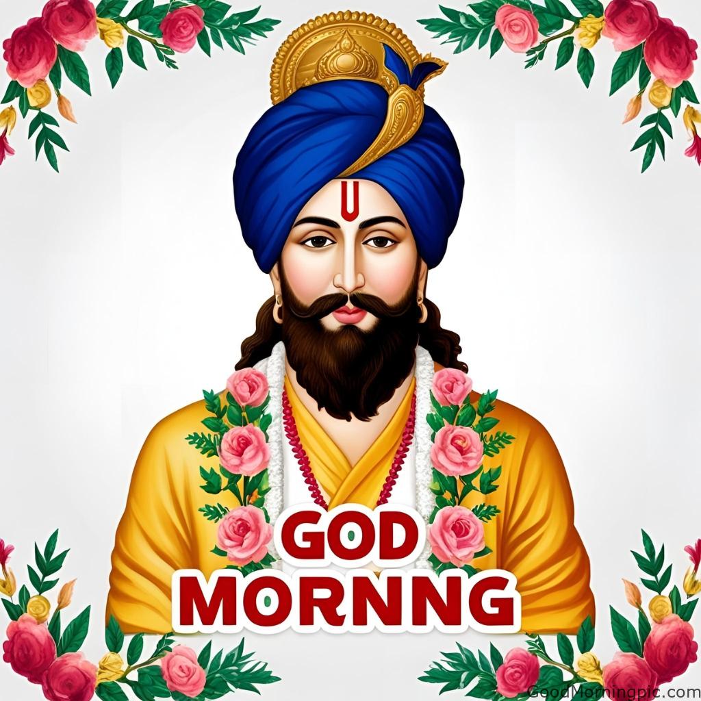 good morning guru nanak floral frame digital greeting card