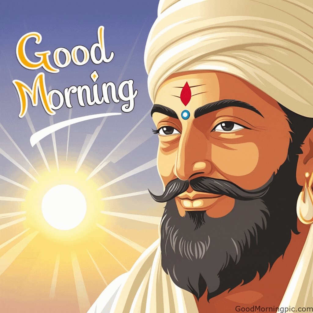 good morning guru nanak glowing face animated sunriss