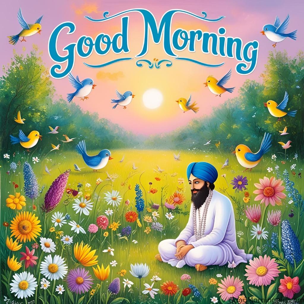 good morning guru nanak meadow flowers birds