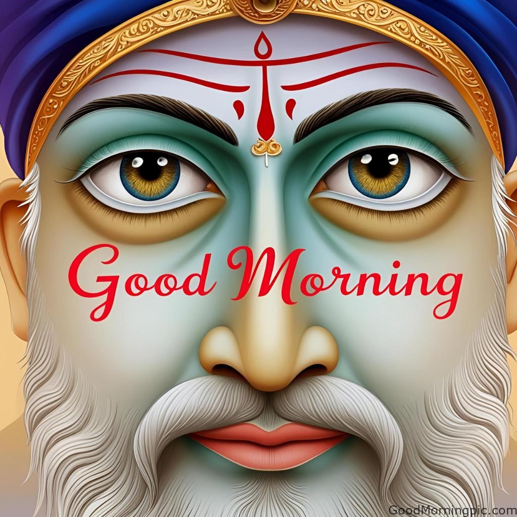 good morning guru nanak peaceful eyes soft gradient background