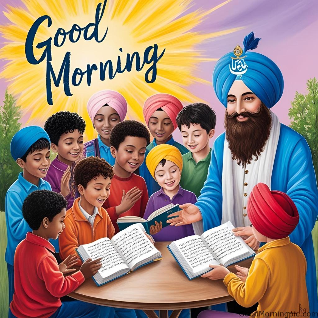 good morning kids reading gurbani guru nanak smiling handwritten font (2)