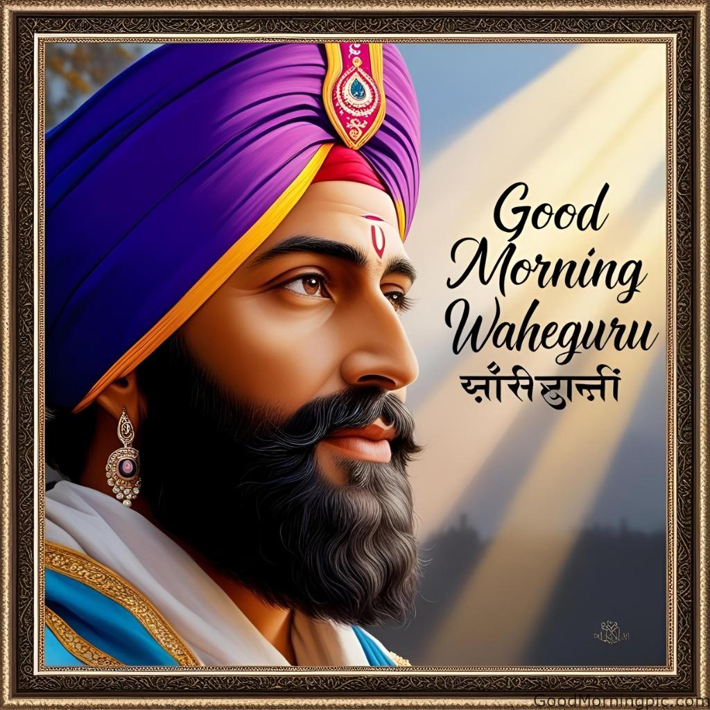 good morning waheguru guru nanak portrait frame punjabi text