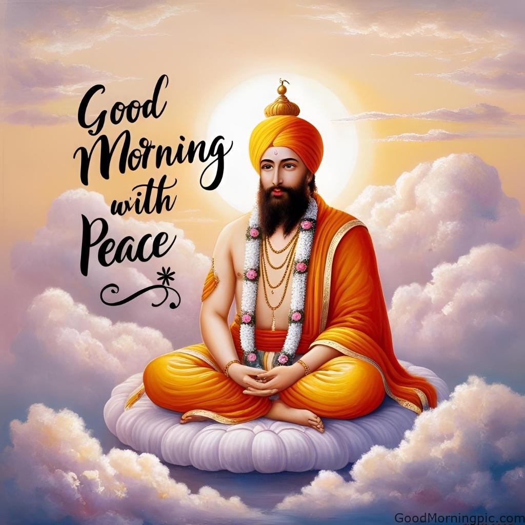 good morning with peace guru nanak seated clouds